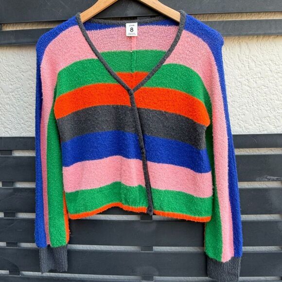 Nordstrom Stem Girl's Striped Fuzzy Knit Colorblock Cardigan in Multi | Size 8 - Picture 2 of 7